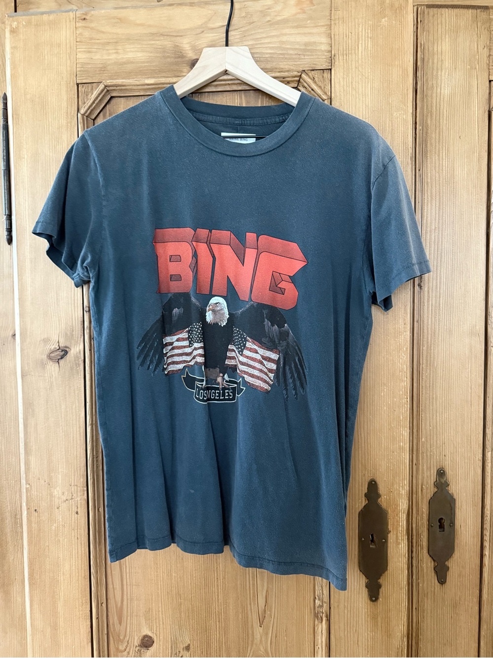 Anine Bing Black Graphic 'BING' Eagle Tee with Red Logo